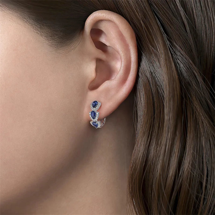 Elegant Blue Zirconia Hoop Earrings for Women