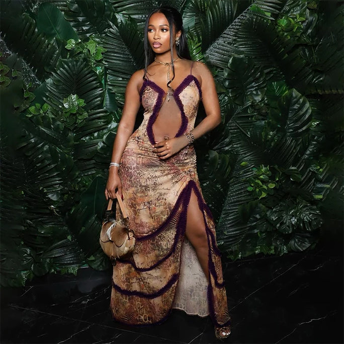 Backless Ruched Beach Set – Halter Top & Long Skirt Two-Piece Outfit