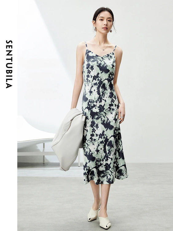 Elegant Print Midi Dress – Slim Fit Sundress for Casual Autumn Looks