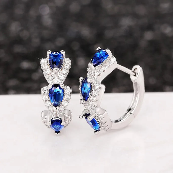 Elegant Blue Zirconia Hoop Earrings for Women