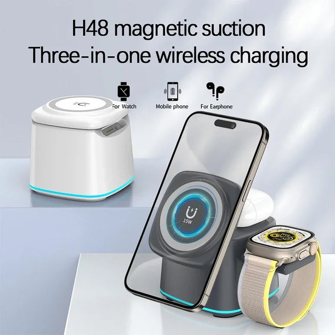 Magnetic Wireless Charger Fodable 3 in 1 15W Fast Charging Dock Station for Apple Watch iPhone 14 13 12 Pro Max Plus Airpods Pro