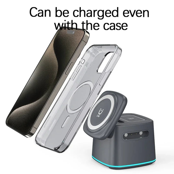 Magnetic Wireless Charger Fodable 3 in 1 15W Fast Charging Dock Station for Apple Watch iPhone 14 13 12 Pro Max Plus Airpods Pro