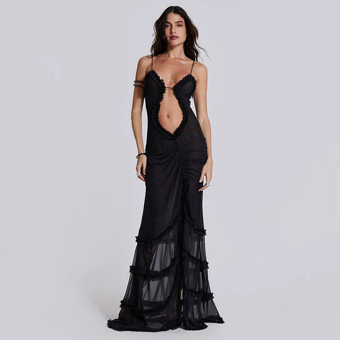 Backless Ruched Beach Set – Halter Top & Long Skirt Two-Piece Outfit