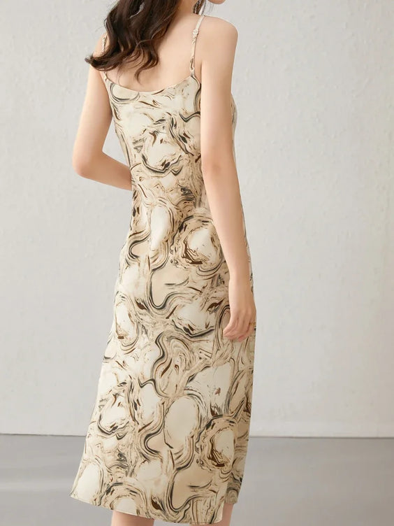 Elegant Print Midi Dress – Slim Fit Sundress for Casual Autumn Looks