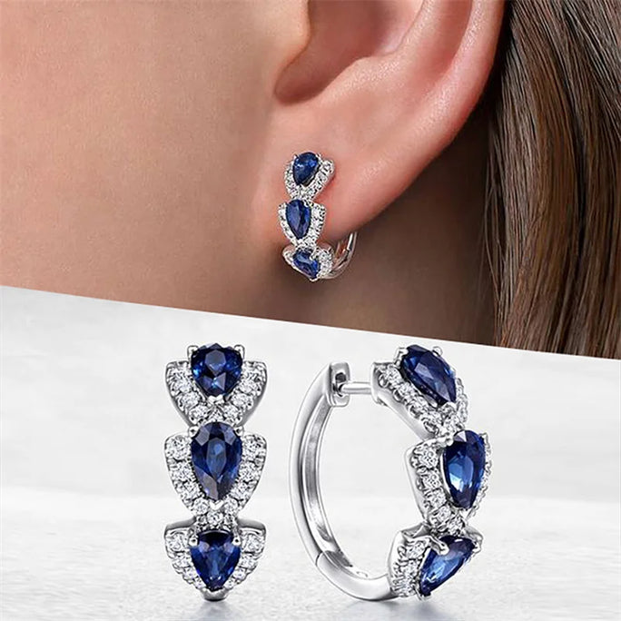 Elegant Blue Zirconia Hoop Earrings for Women