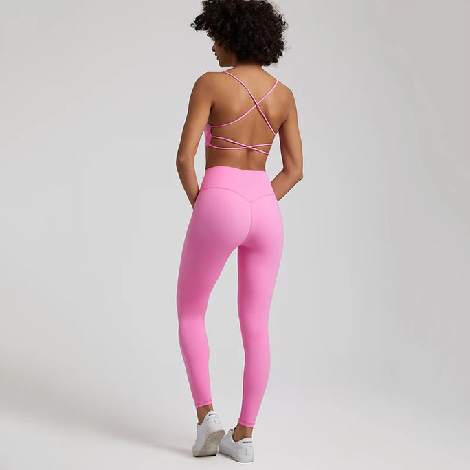 Buttery Soft Gym Set – Leggings & Backless Sports Bra Matching Outfit