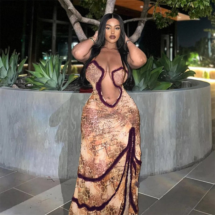 Backless Ruched Beach Set – Halter Top & Long Skirt Two-Piece Outfit